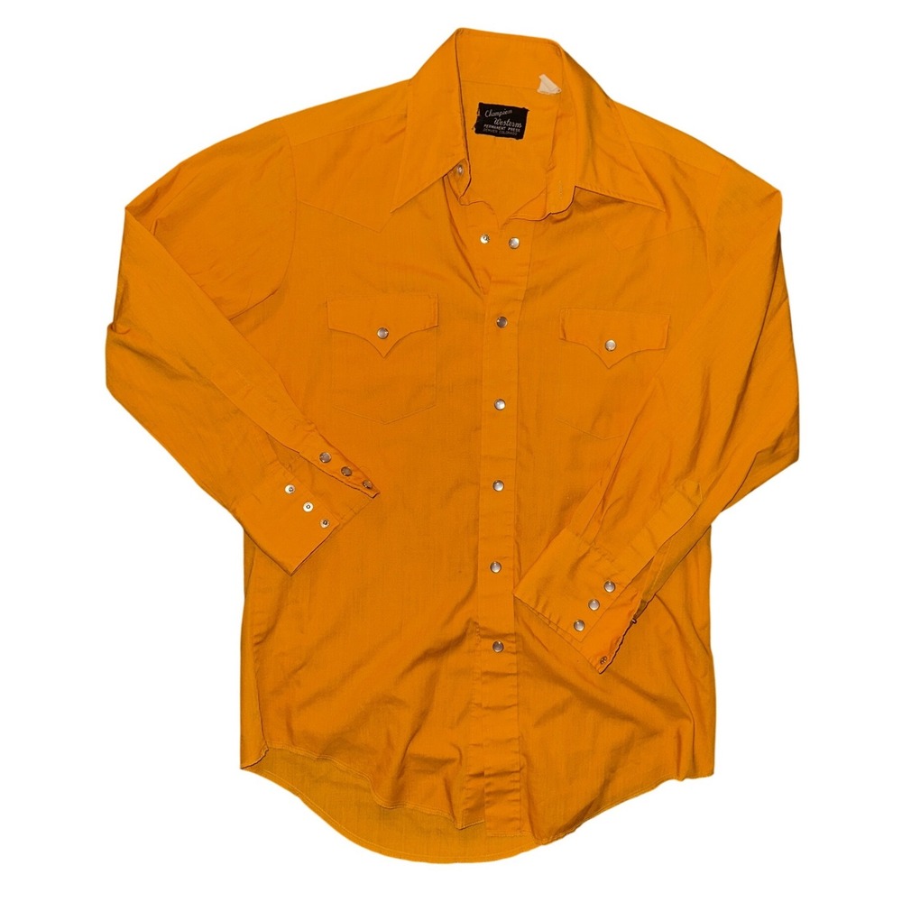 Vintage Champion Westerns Orange Pearl Snap Shirt Long Sleeve Denver Colorado